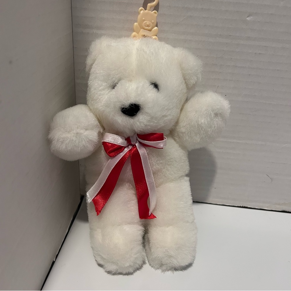 Best Made Toys white polar bear plush with red/white bow 8” long